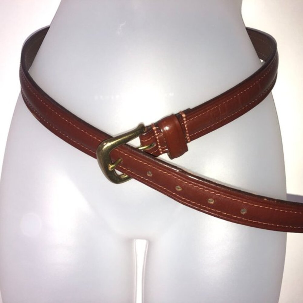 Chaps Brown Leather Belt with‎ Solid Brass Buckle Men's